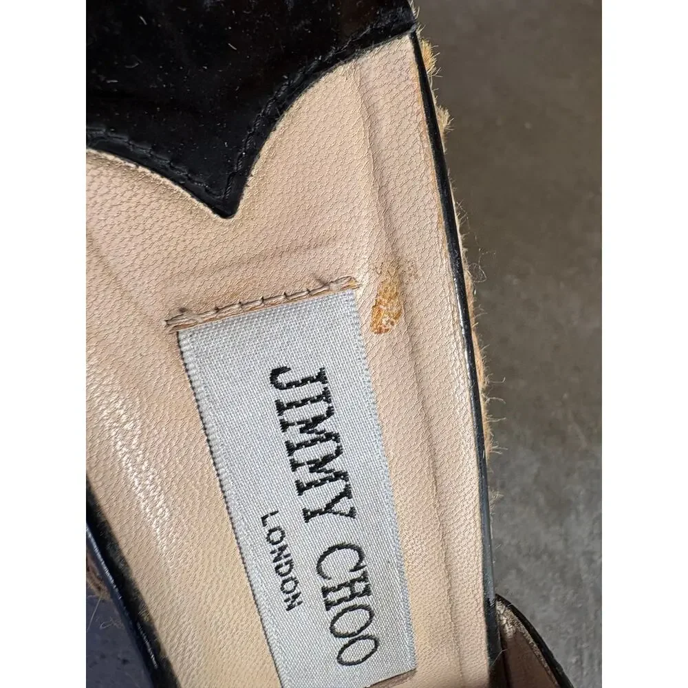 Jimmy Choo Black Patent Leather Espadrilles/ Sandals Italy 39